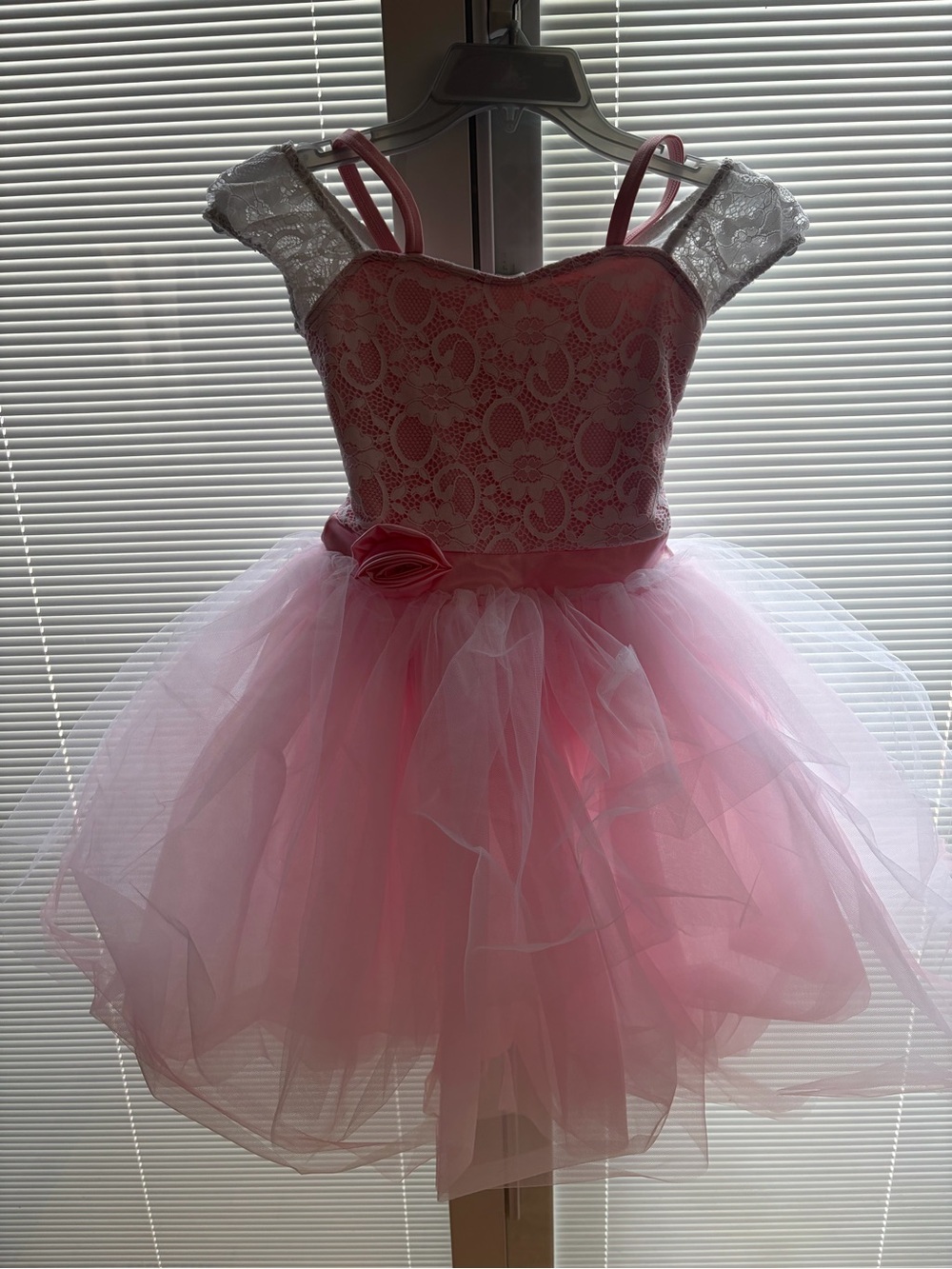 Weissman Pink Lace Tulle Ballet Costume Dress Nearly New Youth M with Hair Piece